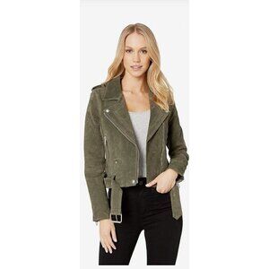 New Blank NYC Suede Moto Jacket Womens XS Herb Olive Green Leather Blank NYC